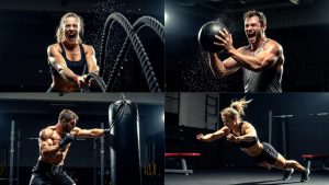 gerakan rage workout medicine ball slam battle ropes boxing burpee
