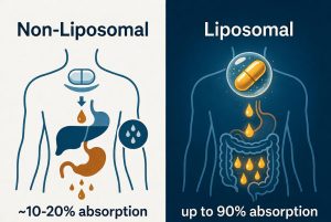Infografis Perbandingan Suplemen Non-Liposomal vs Liposomal