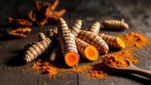 Kunyit segar dan bubuk rempah antiinflamasi