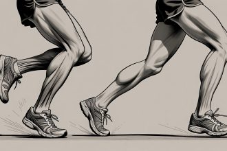 Ilustrasi tiga pola tumpuan kaki saat berlari: forefoot, midfoot, dan heel strike