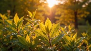 Sinar Matahari Sore di Antara Dedaunan