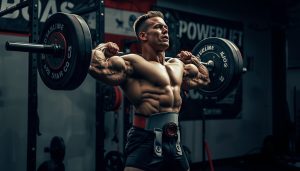 Powerlifter melakukan teknik bracing dengan sabuk angkat sebelum melakukan squat