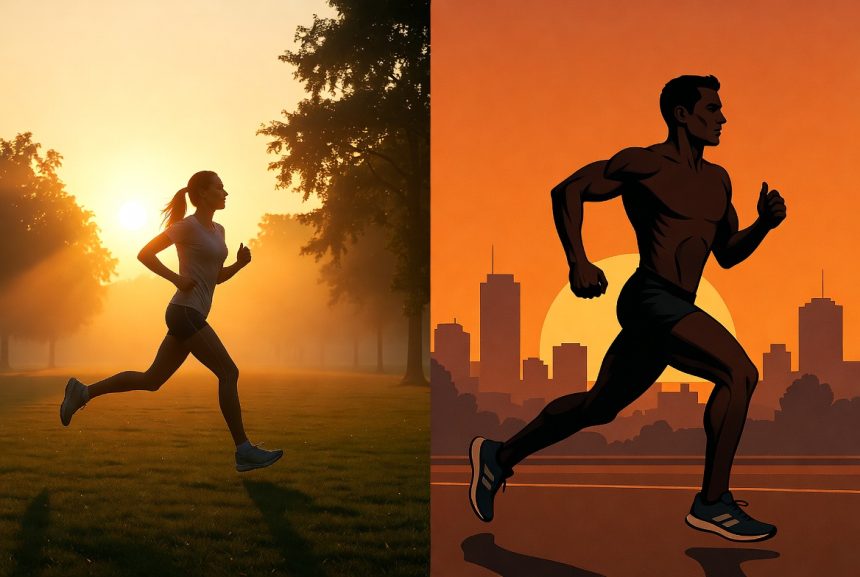 Ilustrasi Perbandingan Lari Pagi dan Sore