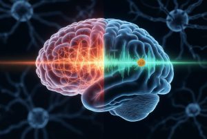 Memvisualisasikan mekanisme kerja Ulixacaltamide sebagai penstabil sinyal otak.