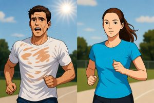 Ilustrasi Perbandingan Lari Pakai Katun vs Bahan Moisture-Wicking