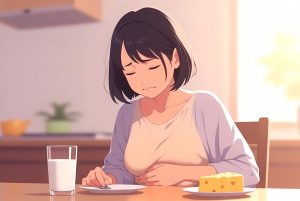 Ilustrasi perut kembung dan tidak nyaman setelah minum susu karena intoleransi laktosa