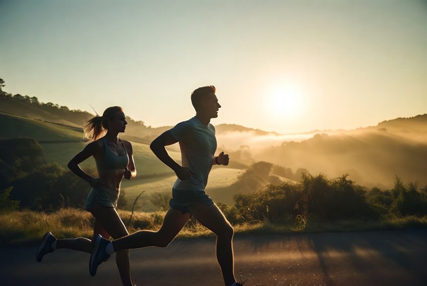 Pelari melakukan hill repeats di tanjakan pagi hari