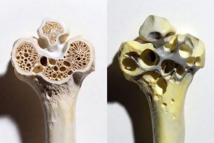 Perbandingan tulang sehat dan tulang keropos akibat osteoporosis