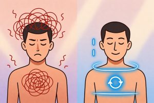 Ilustrasi teknik physiological sigh tombol reset stres