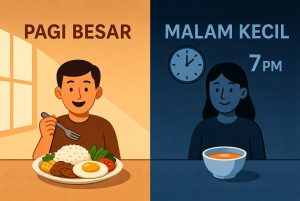 Ilustrasi Perbandingan Porsi Makan Pagi vs Malam