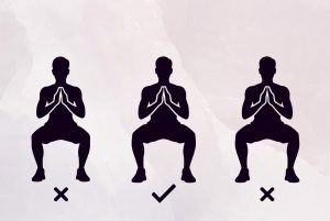 Perbandingan lebar kaki squat: terlalu rapat, selebar bahu, terlalu lebar