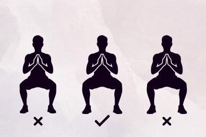 Perbandingan lebar kaki squat: terlalu rapat, selebar bahu, terlalu lebar