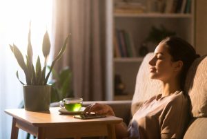 Woman Putting Phone Aside for Digital Detox