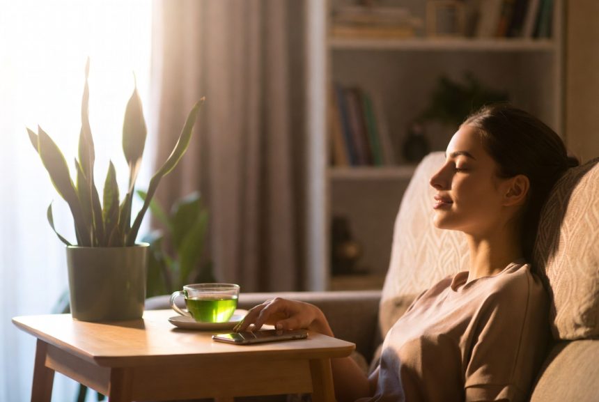 Woman Putting Phone Aside for Digital Detox