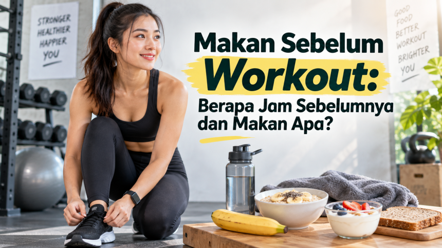Makan sebelum workout dengan pilihan pisang, oat, yogurt, roti, dan air untuk energi latihan