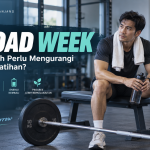 Deload week di gym, ilustrasi pria beristirahat setelah latihan untuk pemulihan tubuh