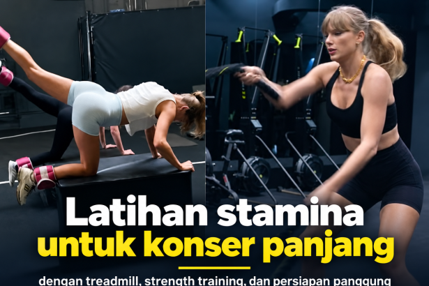 Latihan stamina untuk konser panjang dengan treadmill, strength training, dan persiapan panggung